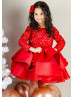 Red Sequins Satin Christmas Party Flower Girl Dress